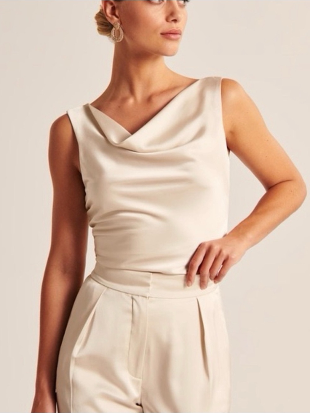 Abercrombie & Fitch Cream Cowl Neck Sleeveless Top